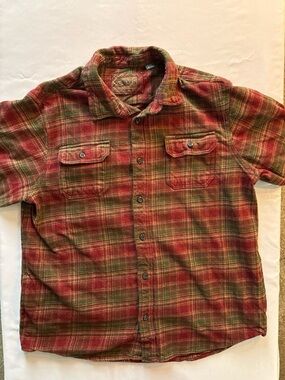Orvis Red and Green Plaid Short-Sleeve Button-Down Shirt